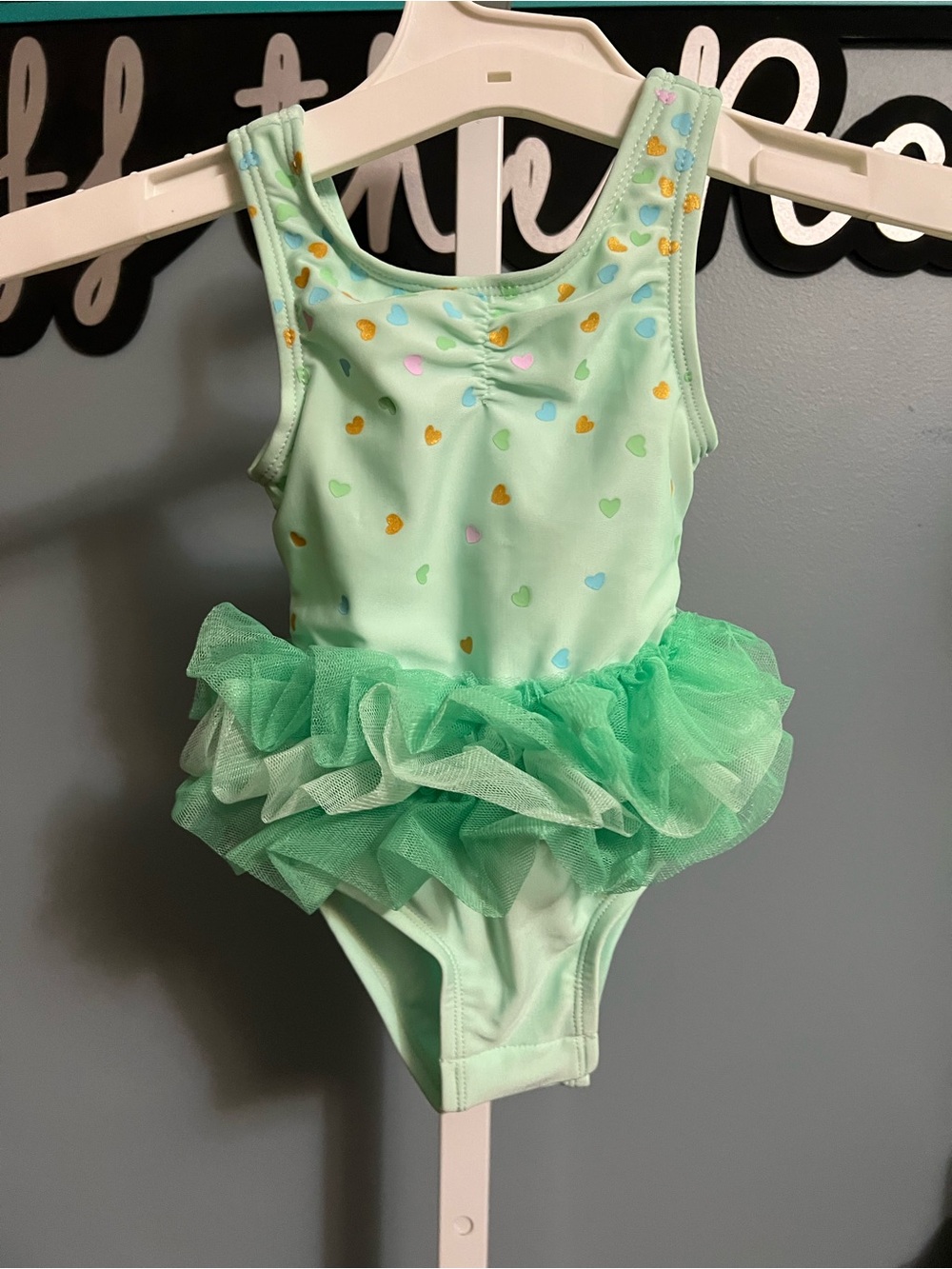 Cat & Jack Green Heart Tulle One Piece Swimsuit NWT
